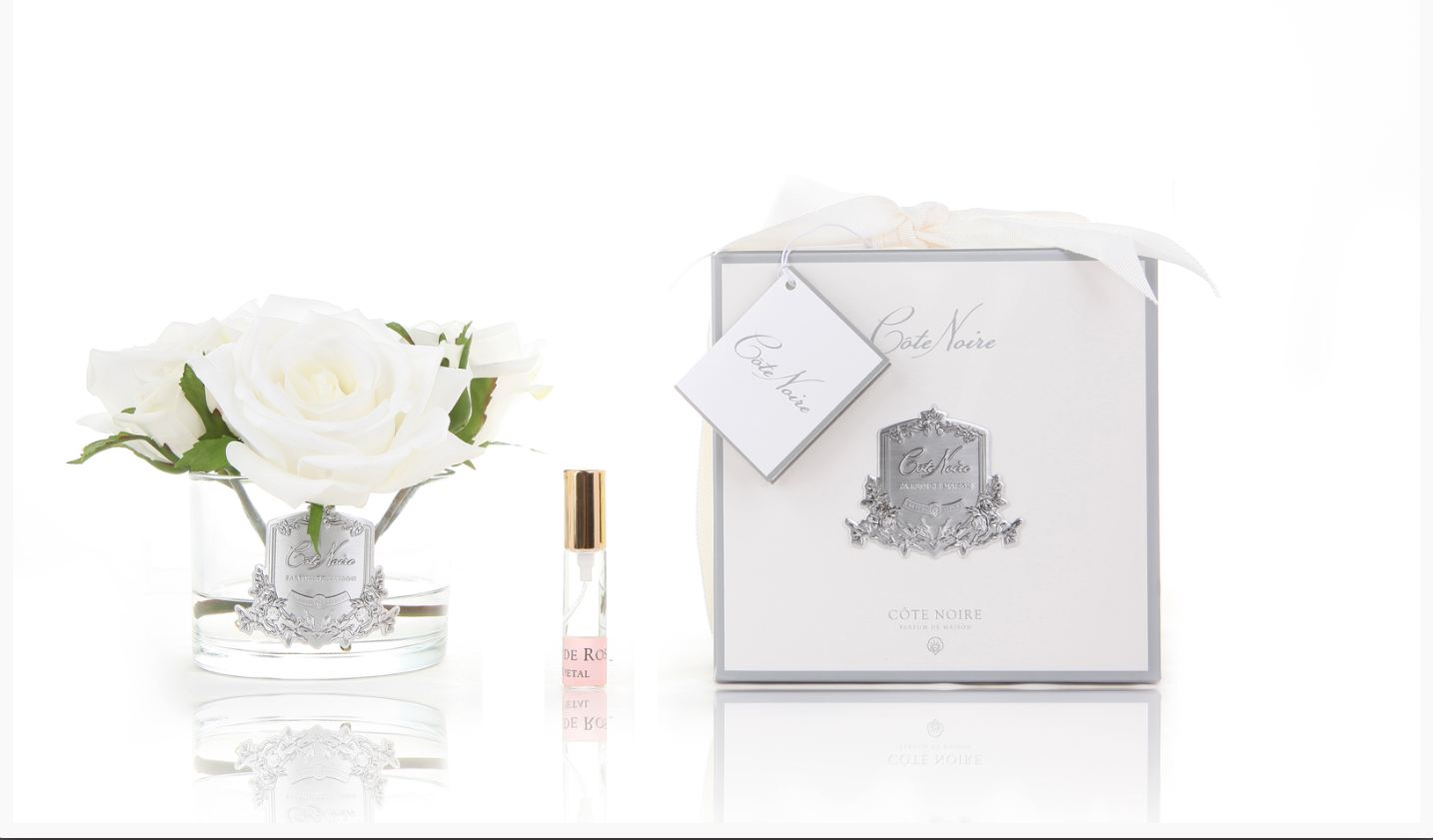 Côte Noire GMR61 5 roses ivoire vase transparent parfumées