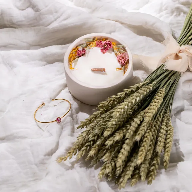 Flowrette coffret À la folie bougie lin blé noces 3 ans