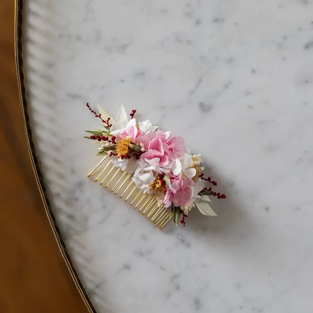 Flowrette Bijoux Peigne Ombeline hortensia rose poudré