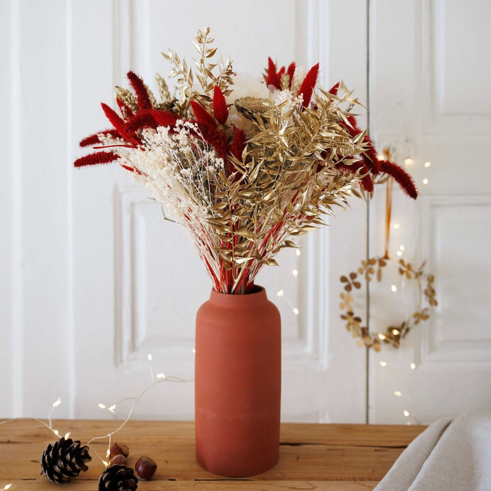 Flowrette Hiver bouquet fleurs séchées rouge taille M