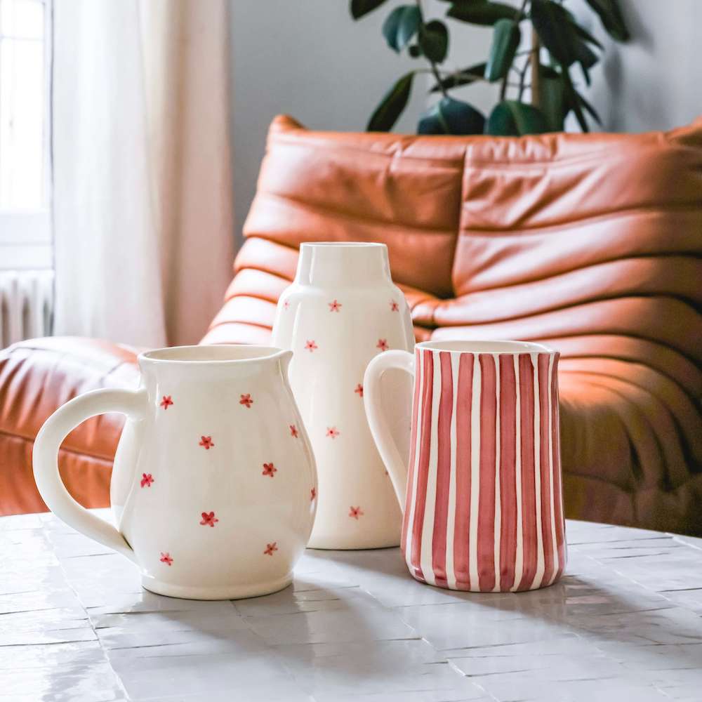 Flowrette Pichet fleuri vase céramique blanc rose