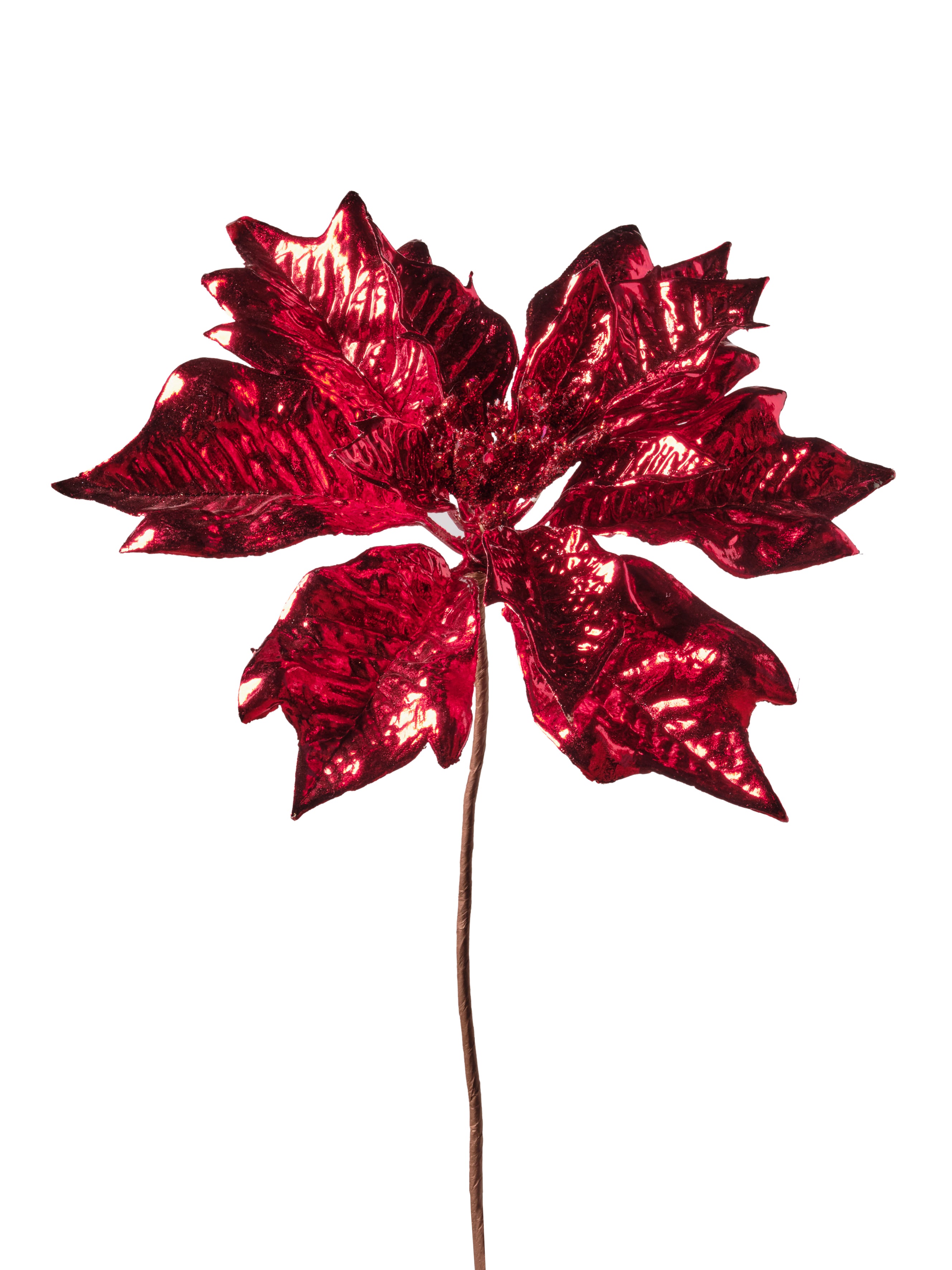 Feuillazur Produits de saison Poinsettia métallique fleur artificielle rouge 30cm
