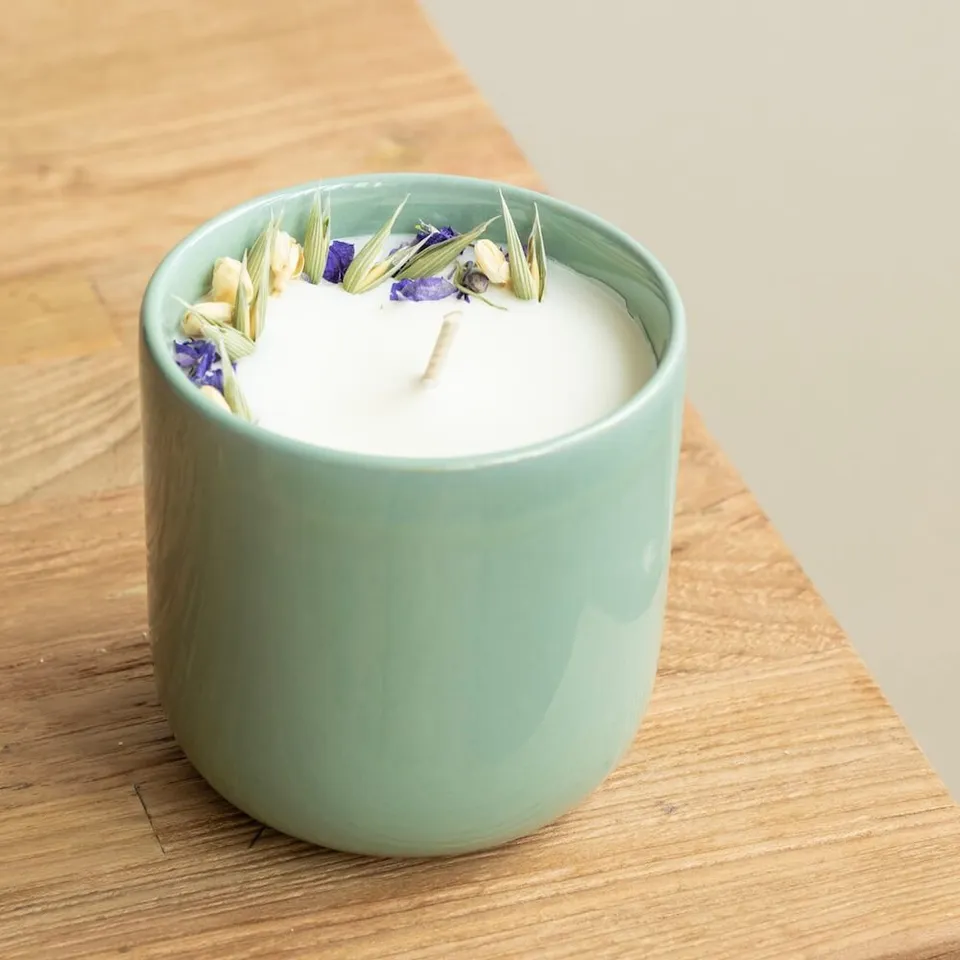 Flowrette Bougie fleurie turquoise 250 ml fleur coton