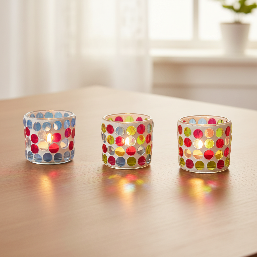 Sia Home Mosaïque photophore verre bleu multicolore lot 3