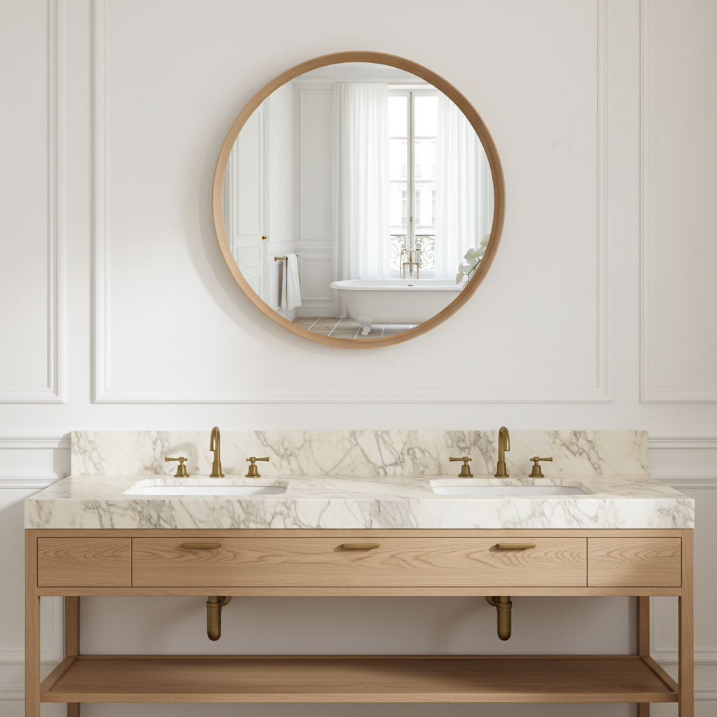 Sia Home Lio miroir rond chêne 80 cm beige
