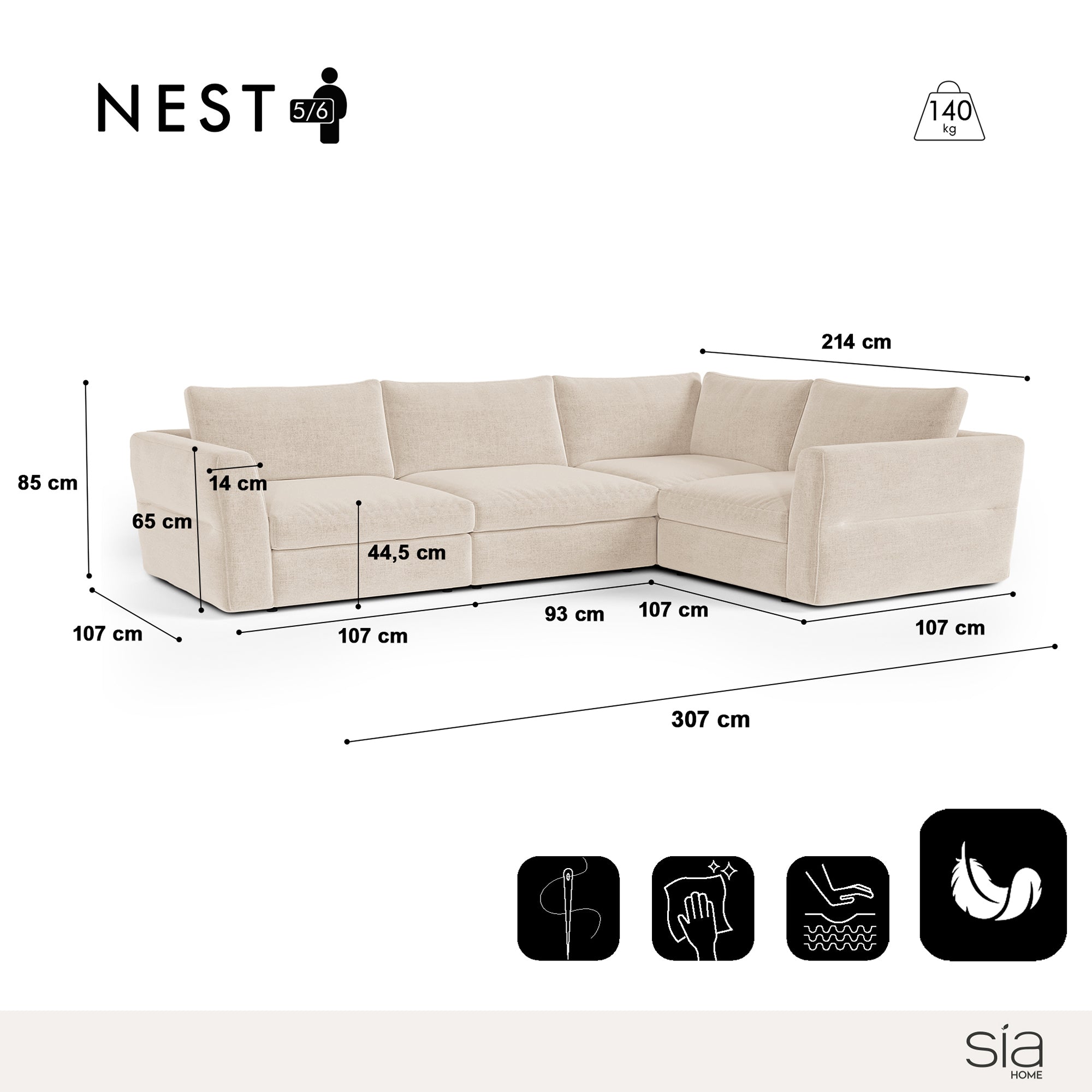 Sia Home Nest canapé angle droit modulable 5-6 places
