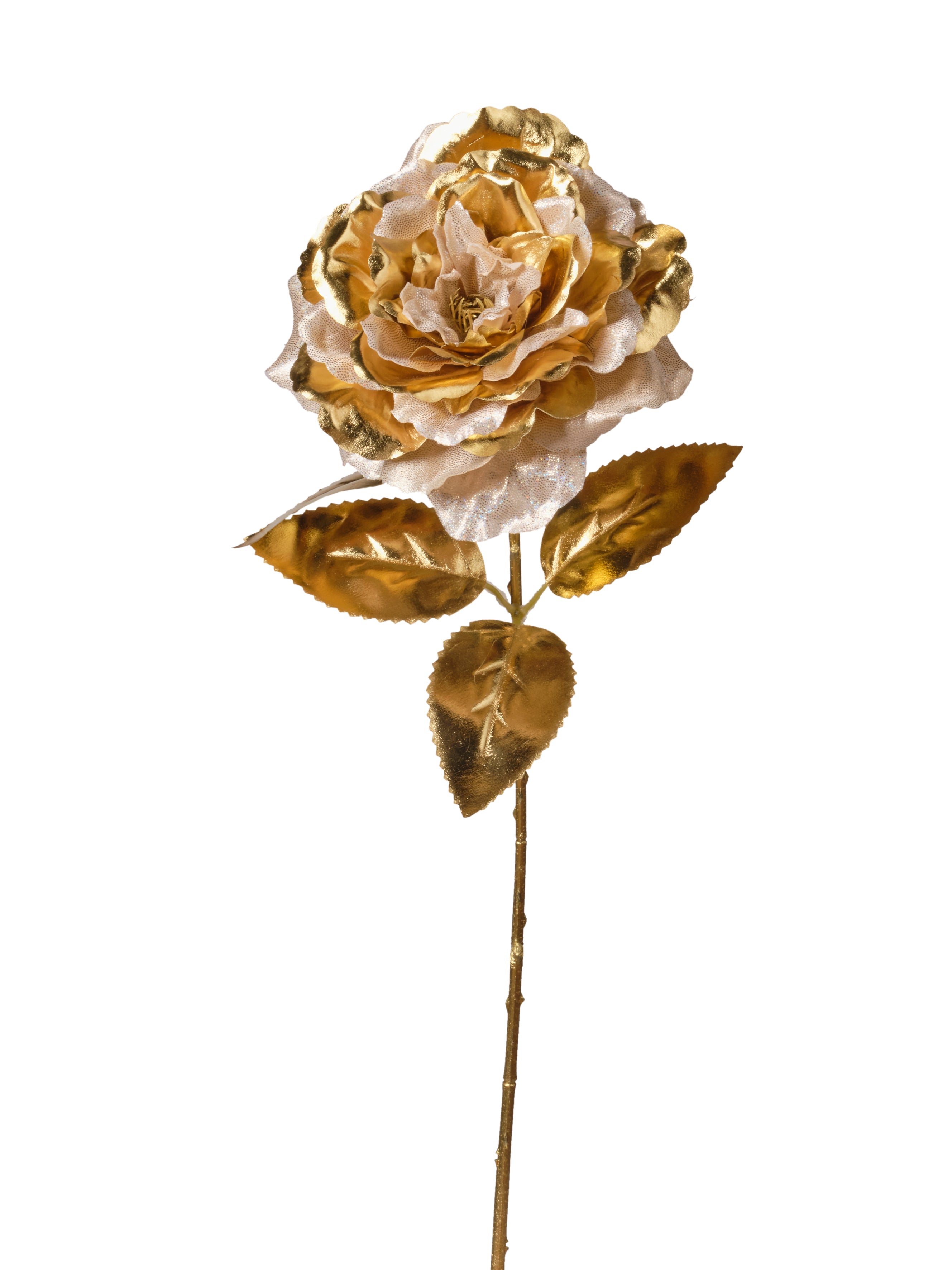 Feuillazur Rungis Rose métallique fleur Noël rouge tige 150cm