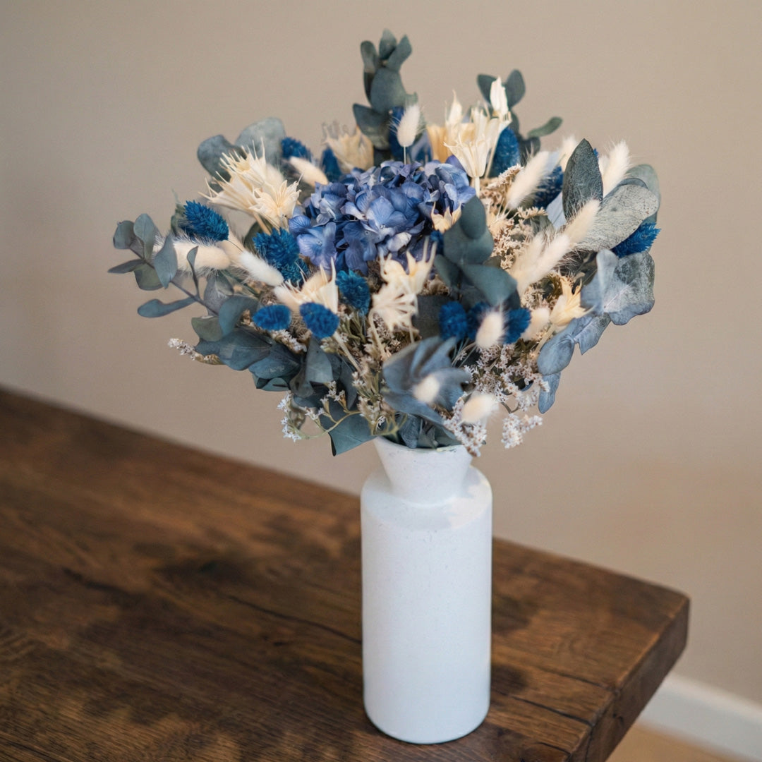 Flowrette Rimbaud bouquet mixte fleurs séchées bleu saphir