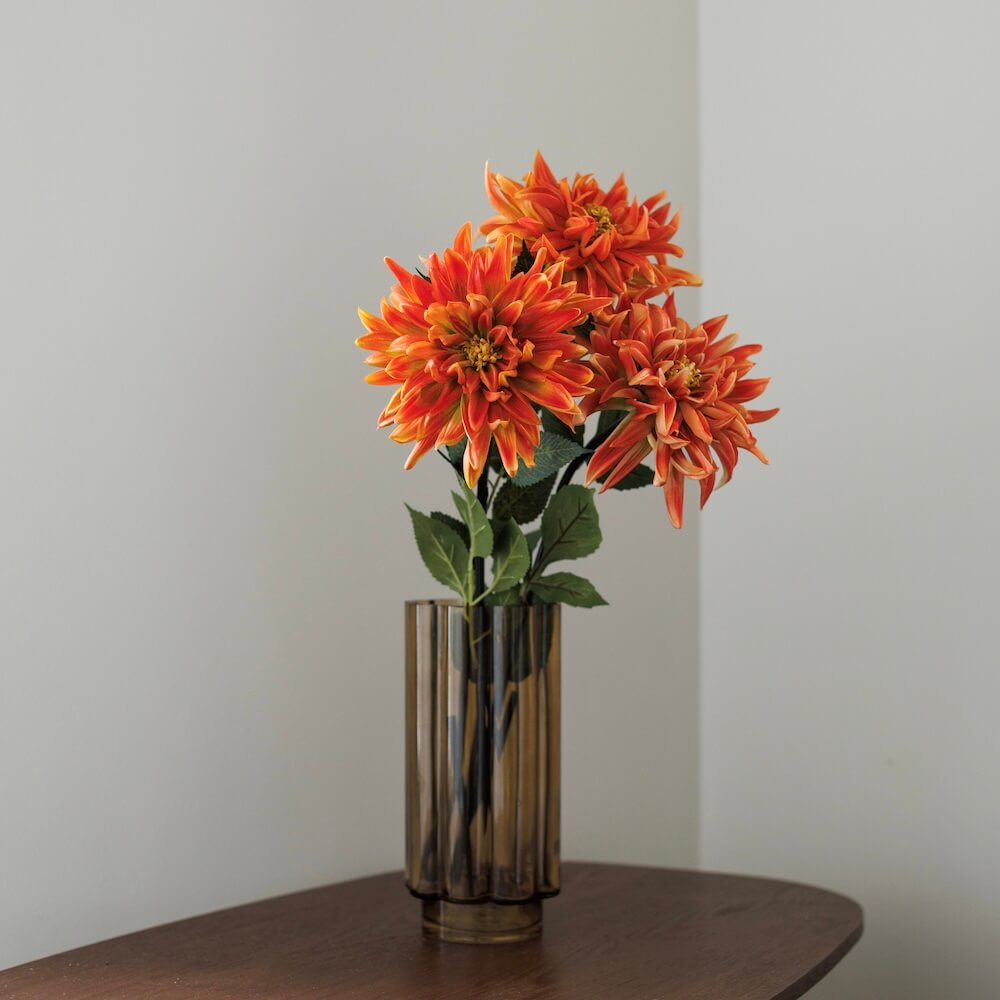 Flowrette Dahlia orange fleur artificielle tige Real Touch x1