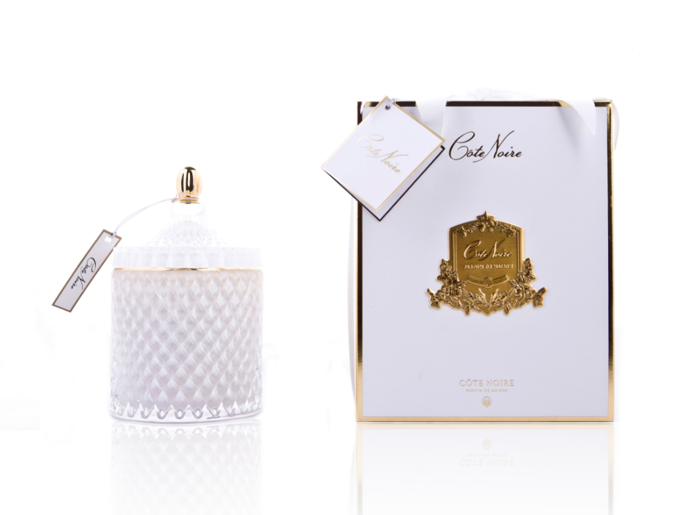 Côte Noire Art Deco GML45007 bougie jasmin 600g blanc or