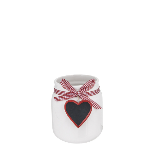 Sia Home Coeur cache-pot argile blanc 14 cm ruban vichy