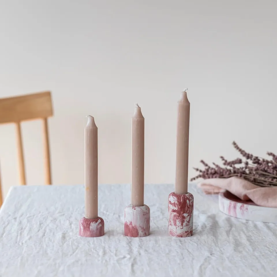 Flowrette trio bougeoirs béton marbré rose lot 3
