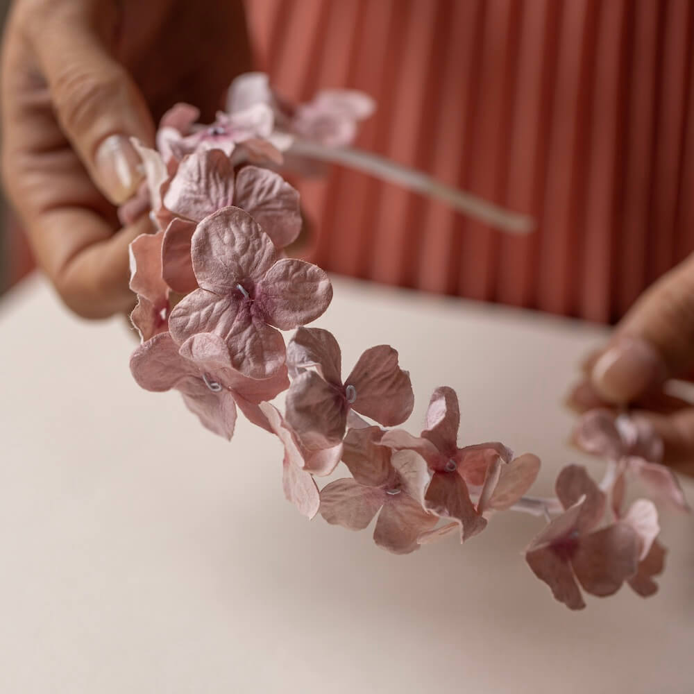 Flowrette Serre-tête papier rose S hortensia mariage