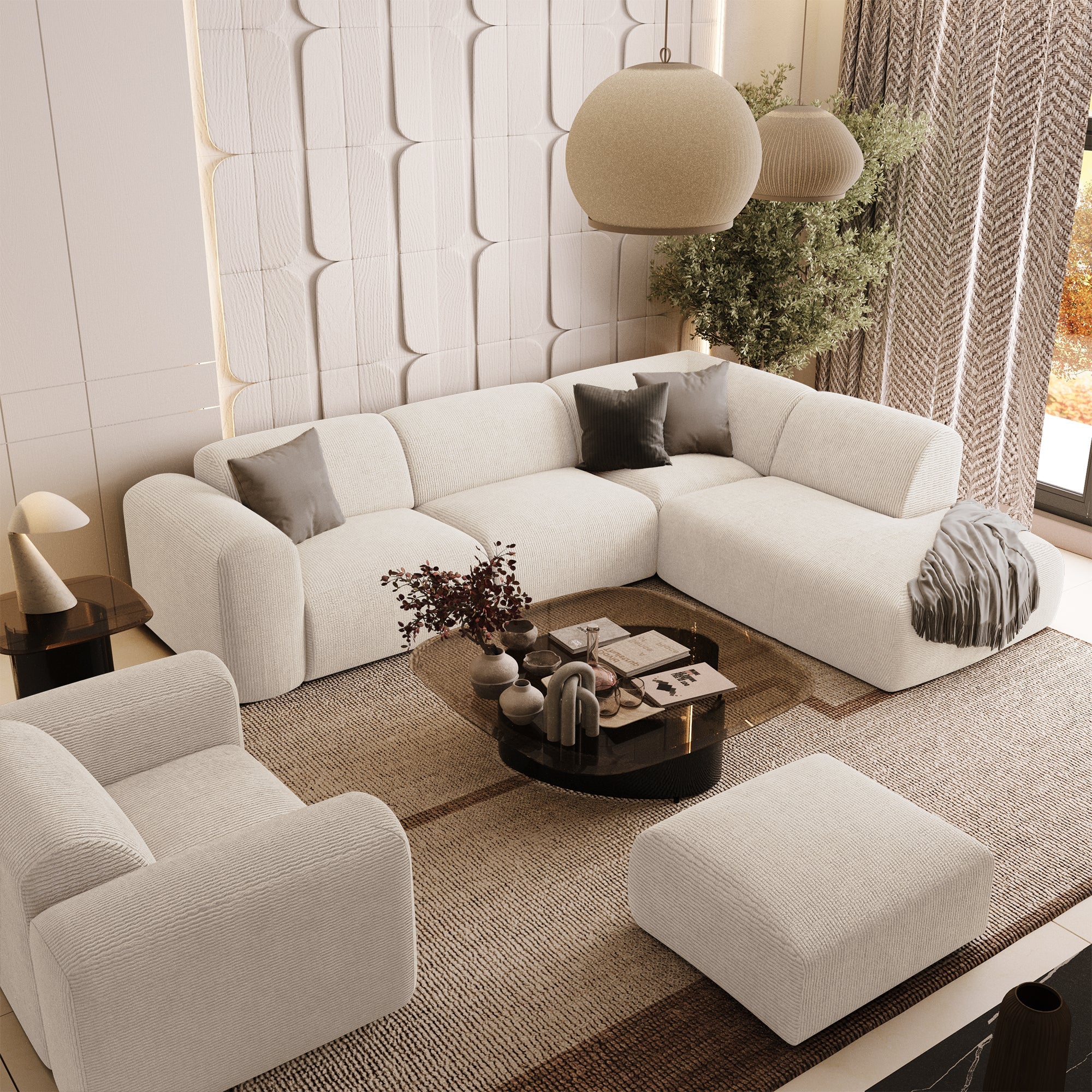 Sia Home Myra grand canapé angle droit crème méridienne