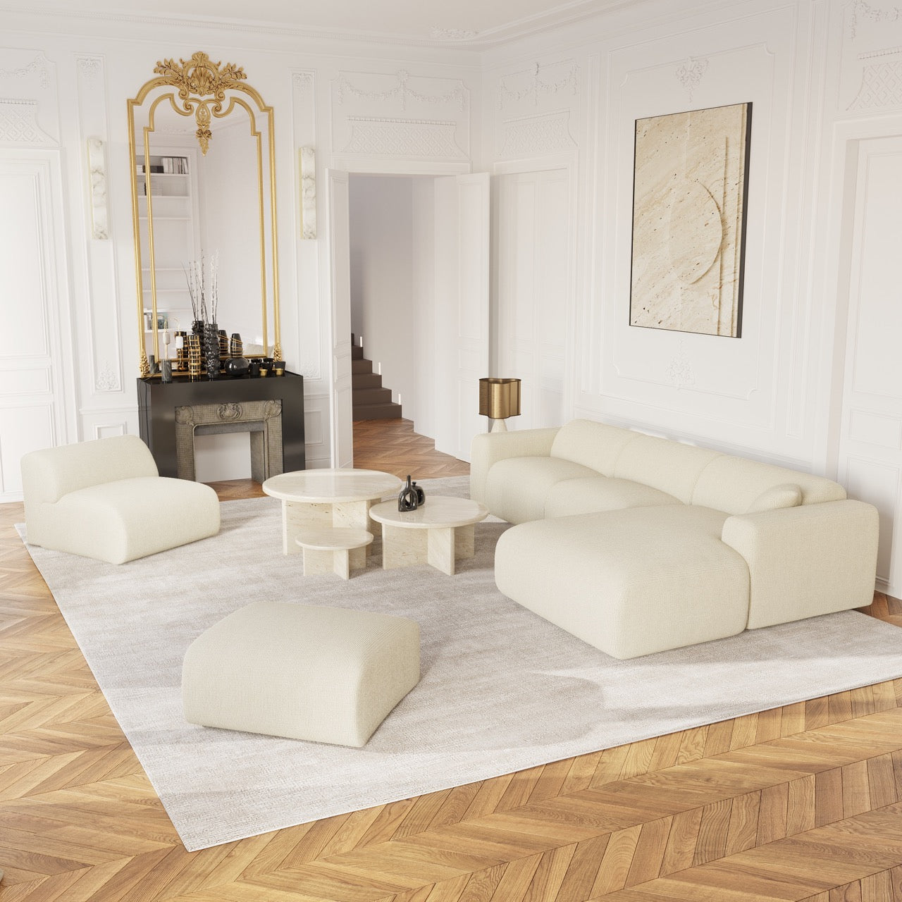 Sia Home Canapés Myra canapé angle droit crème 5 places