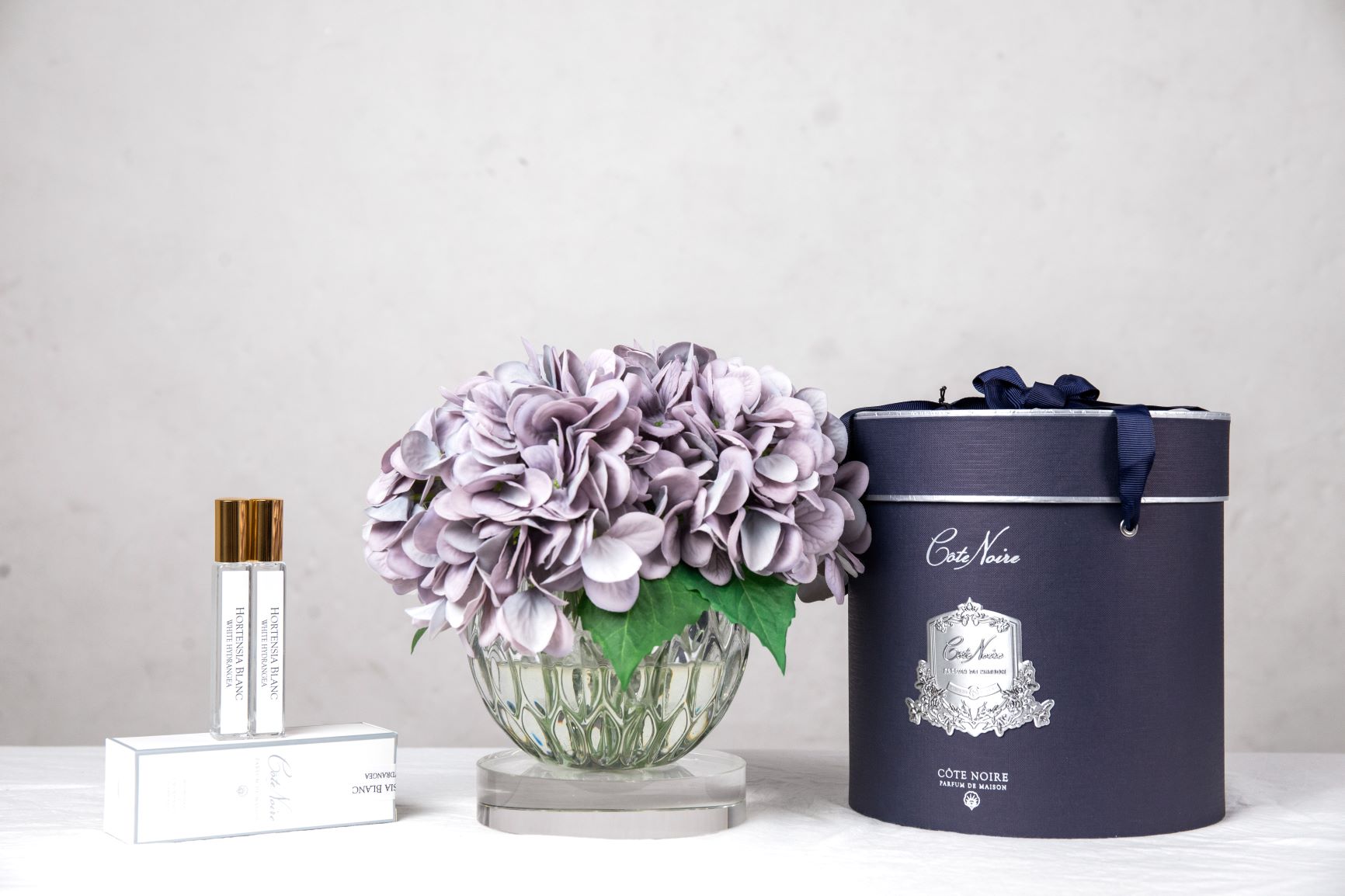 Côte Noire Luxury LHY05 bouquet hortensia bleu vase cristal