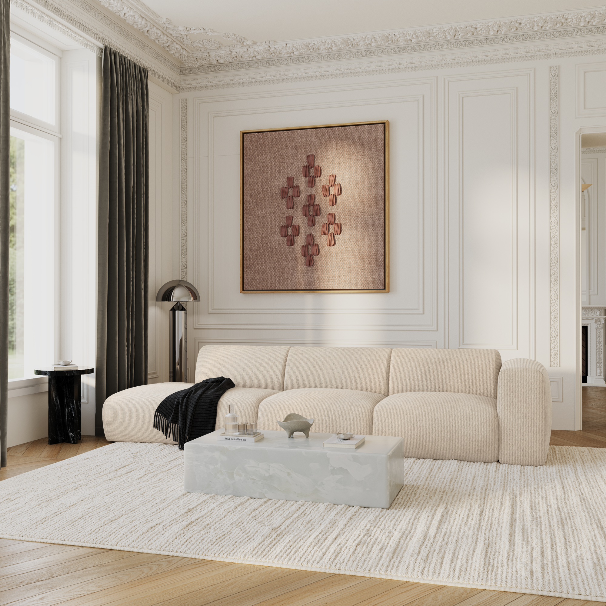 Sia Home Myra canapé droit crème 5 places arrondi confort