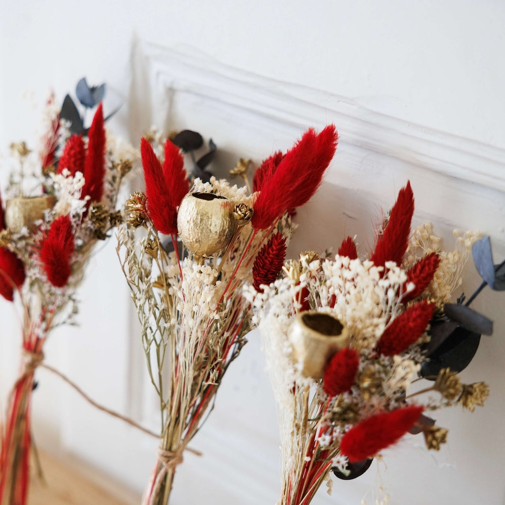 Flowrette Petits bouquets Noël x3 fleurs séchées rouge vert