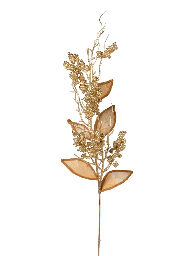 Feuillazur Branche de baies fleur artificielle doré 86 cm