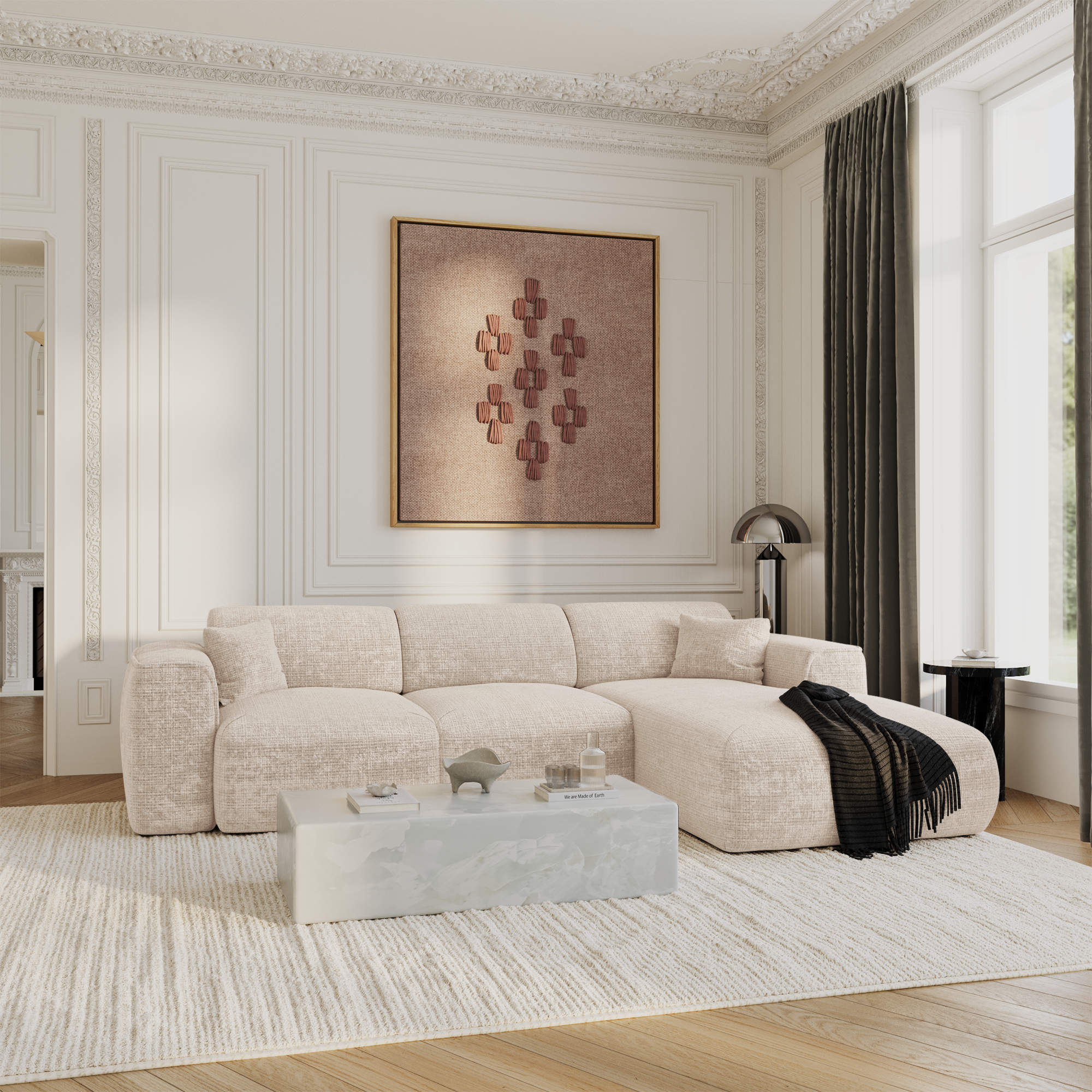 Sia Home Yuma canapé convertible angle droit crème 5 places