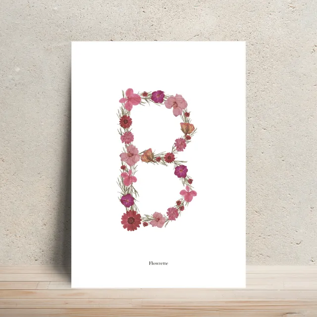 Flowrette affiche A4 herbier lettre R rose
