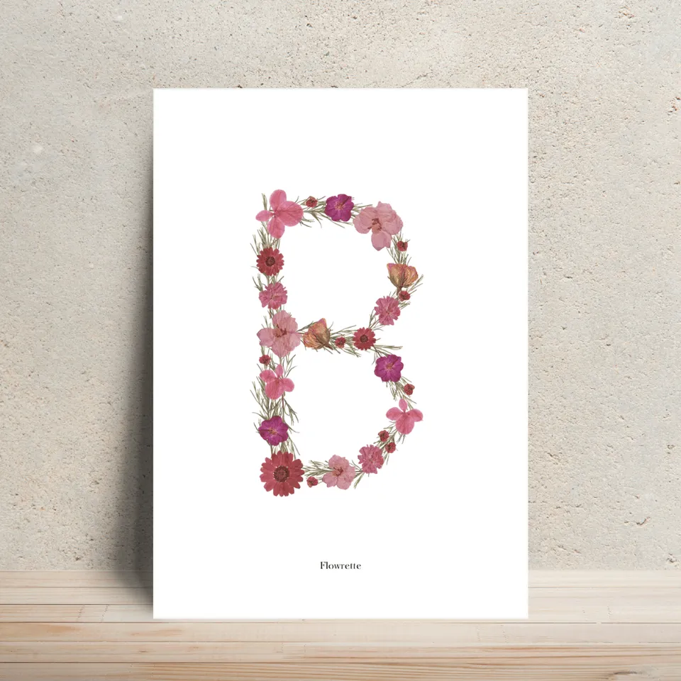 Flowrette affiche A4 herbier lettre R rose