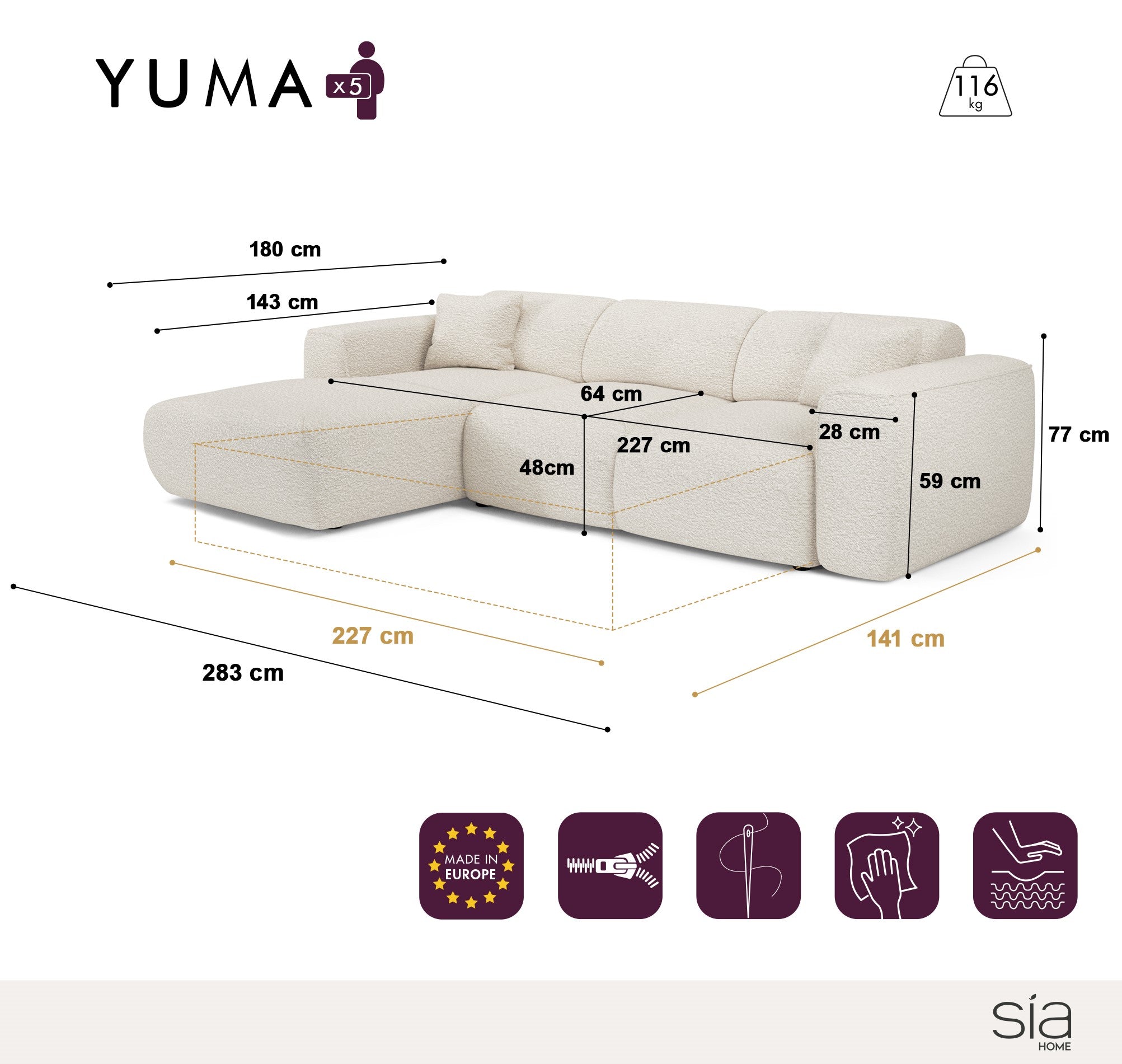 Sia Home Yuma angle gauche canapé convertible crème