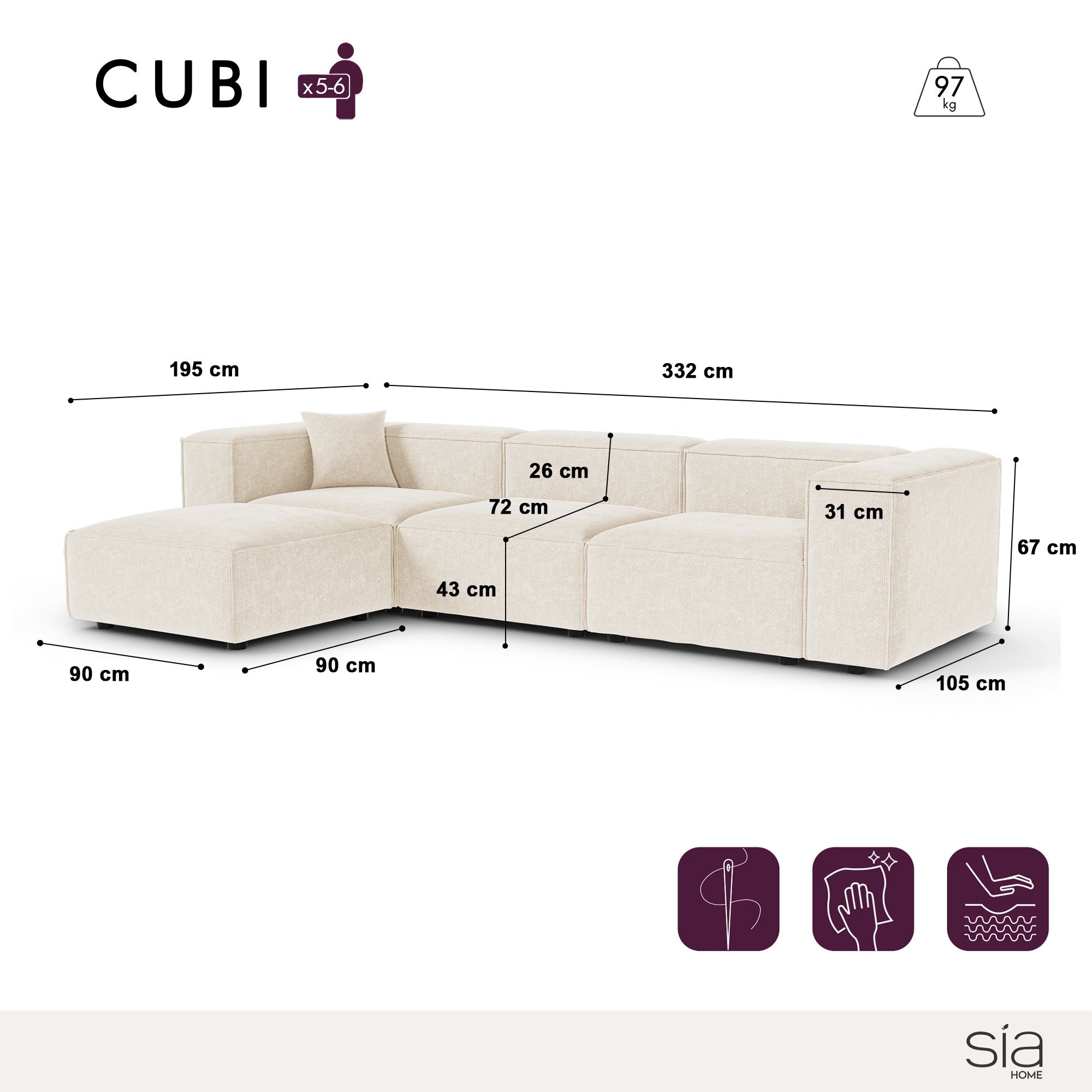 Sia Home Cubi canapé d'angle modulable mousse ressorts ensachés