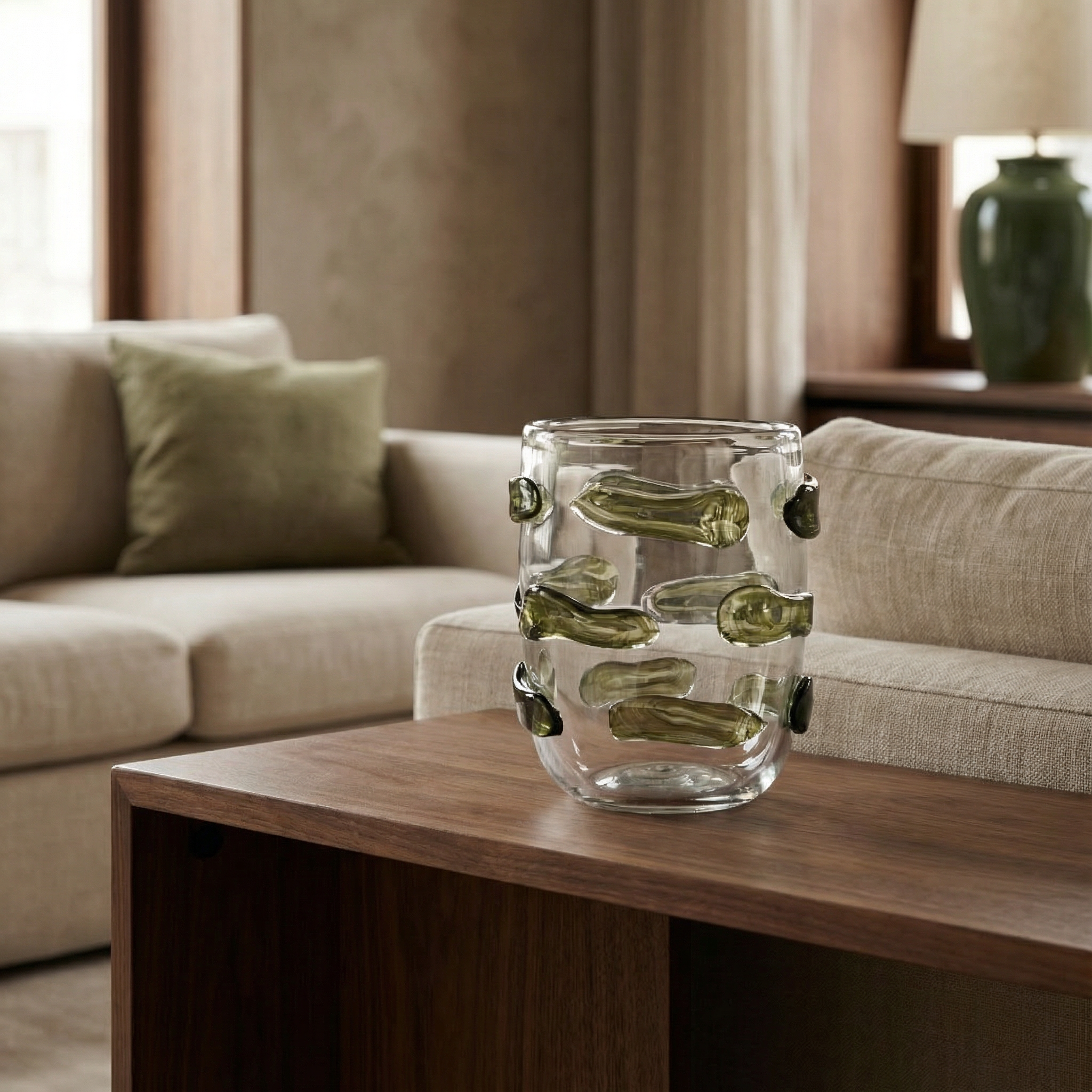 Sia Home Vertone Vase en verre soufflé vert 28 cm