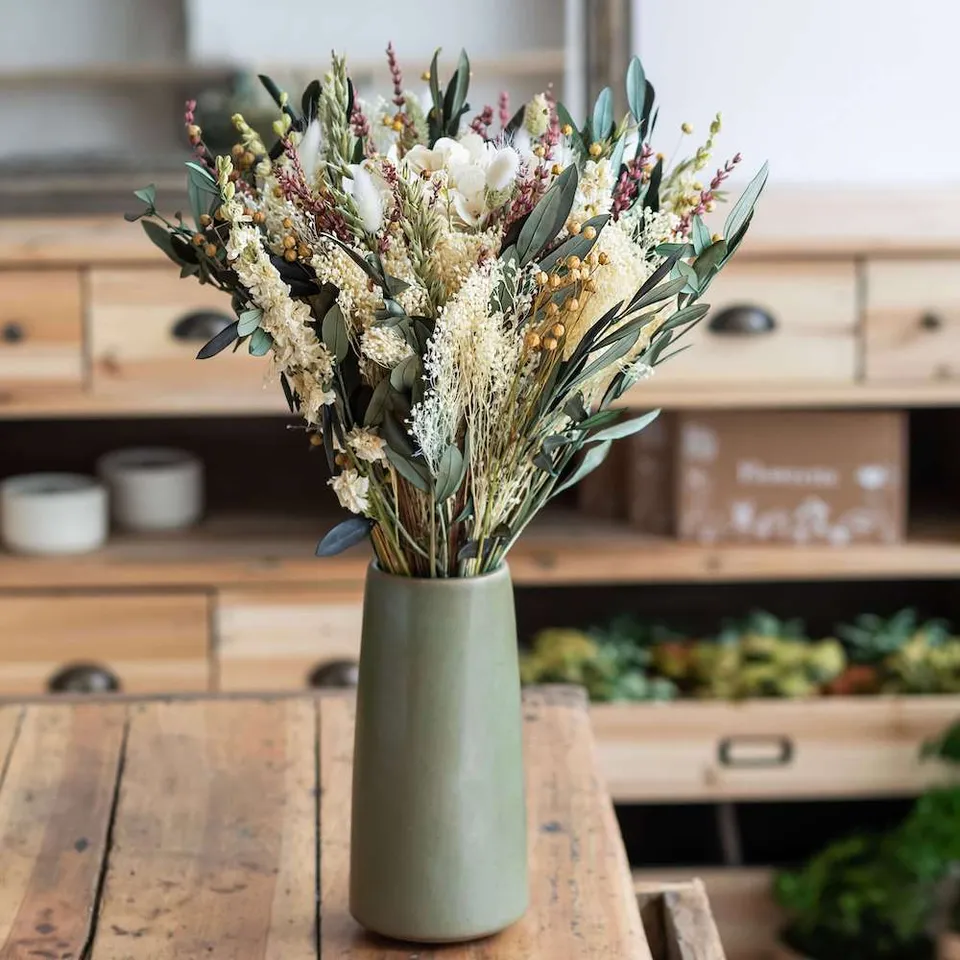 Flowrette Alban bouquet fleurs séchées taille M vert rose blanc
