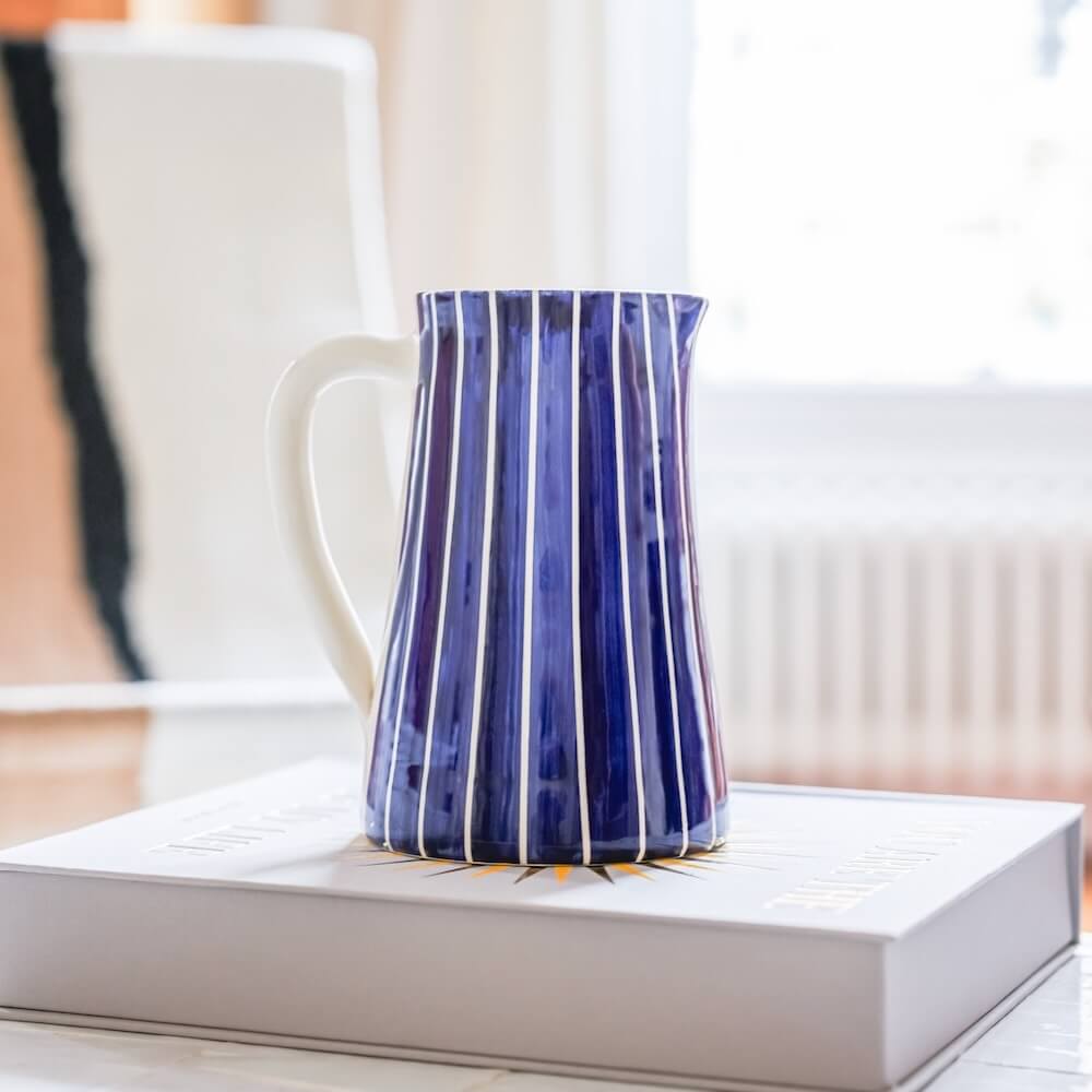 Flowrette Vases Pichet rayé bleu vase céramique bouquet M