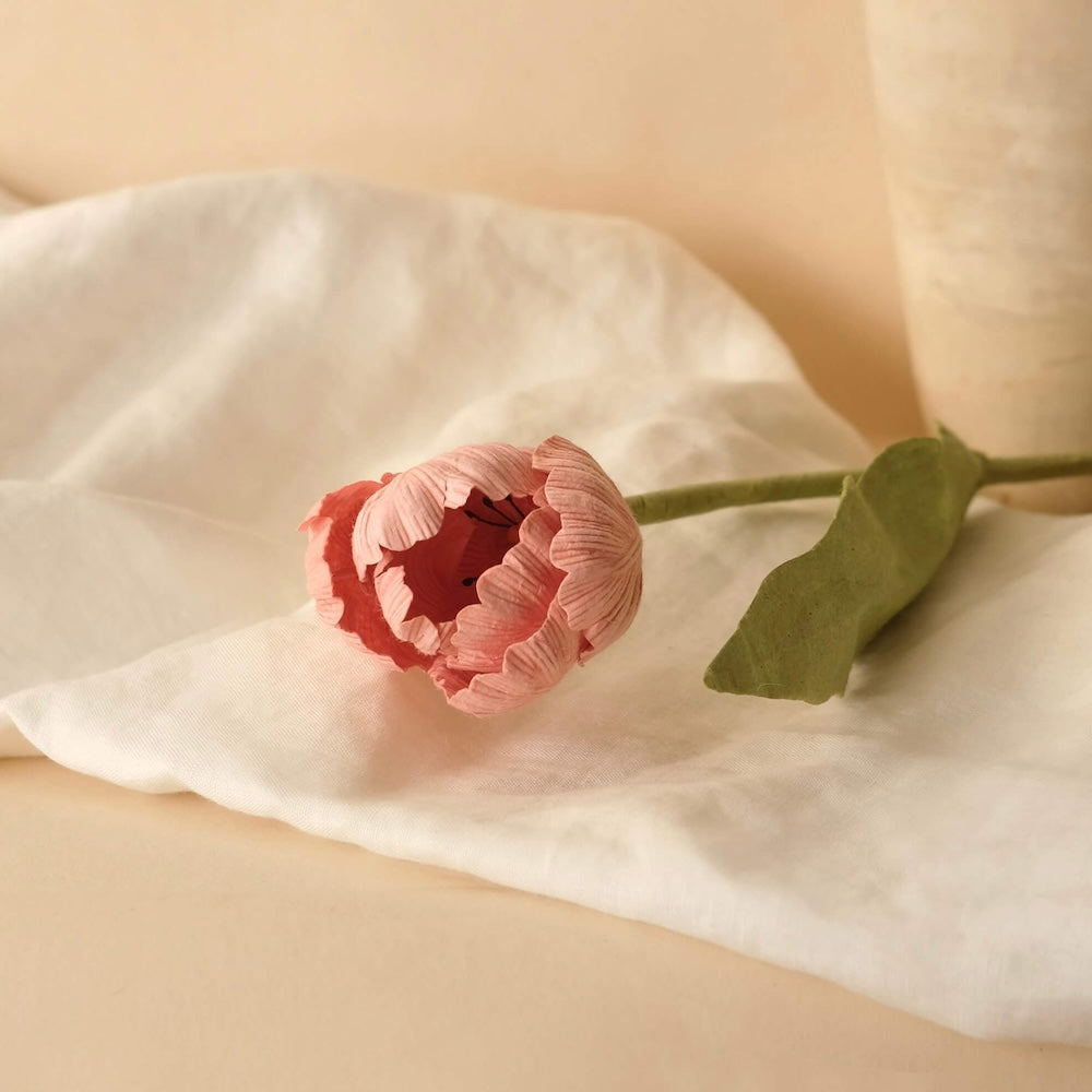 Flowrette Tulipe rose fleur en papier tige x1