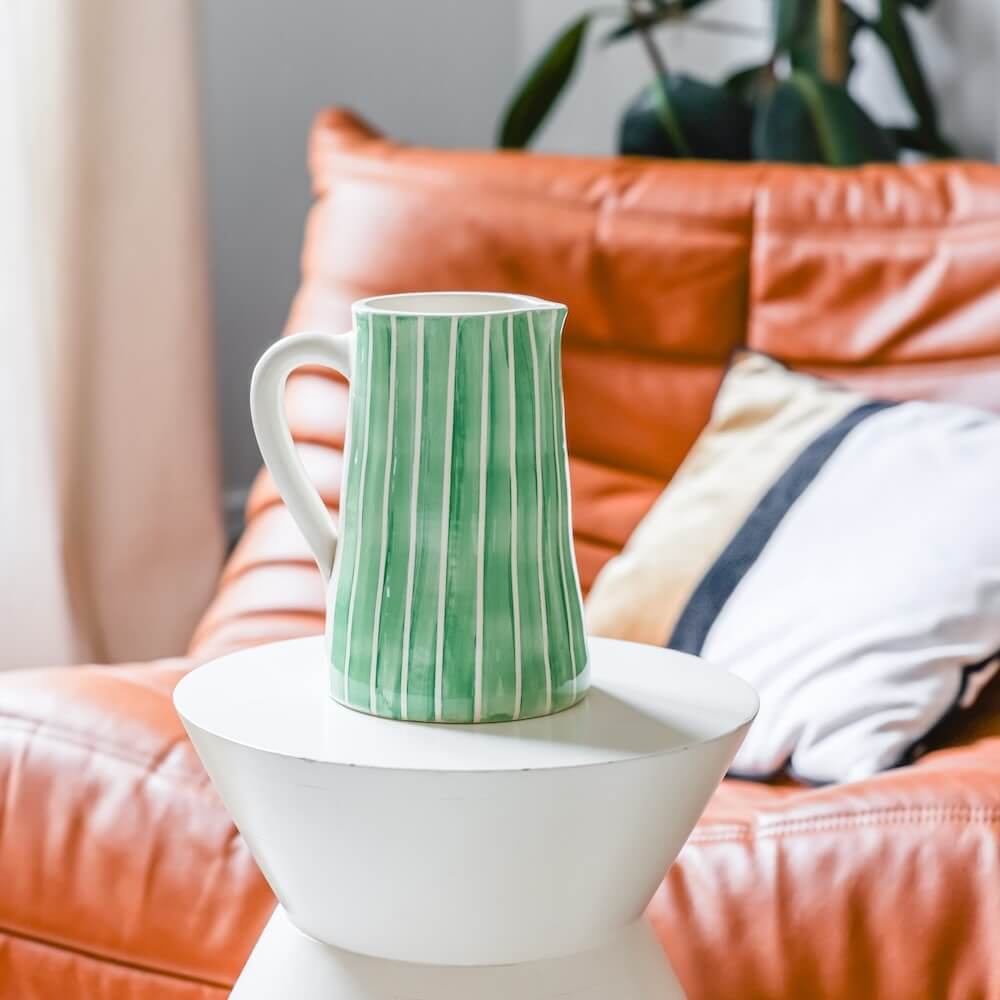 Flowrette Vases Pichet rayé vert vase céramique Portugal
