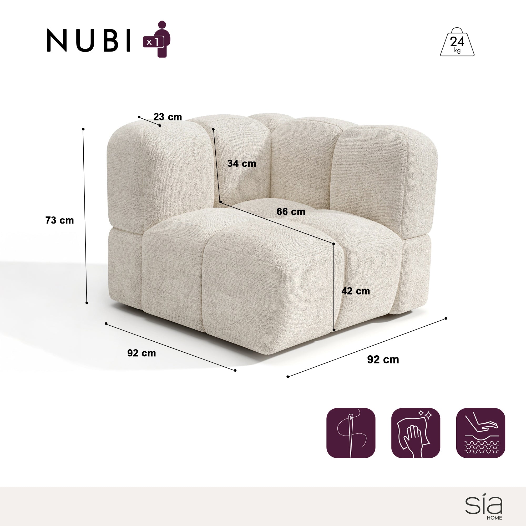 Sia Home Nubi module d'angle réversible crème
