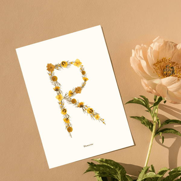 Flowrette Lettre jaune affiche A5 herbier fleuri imprimé