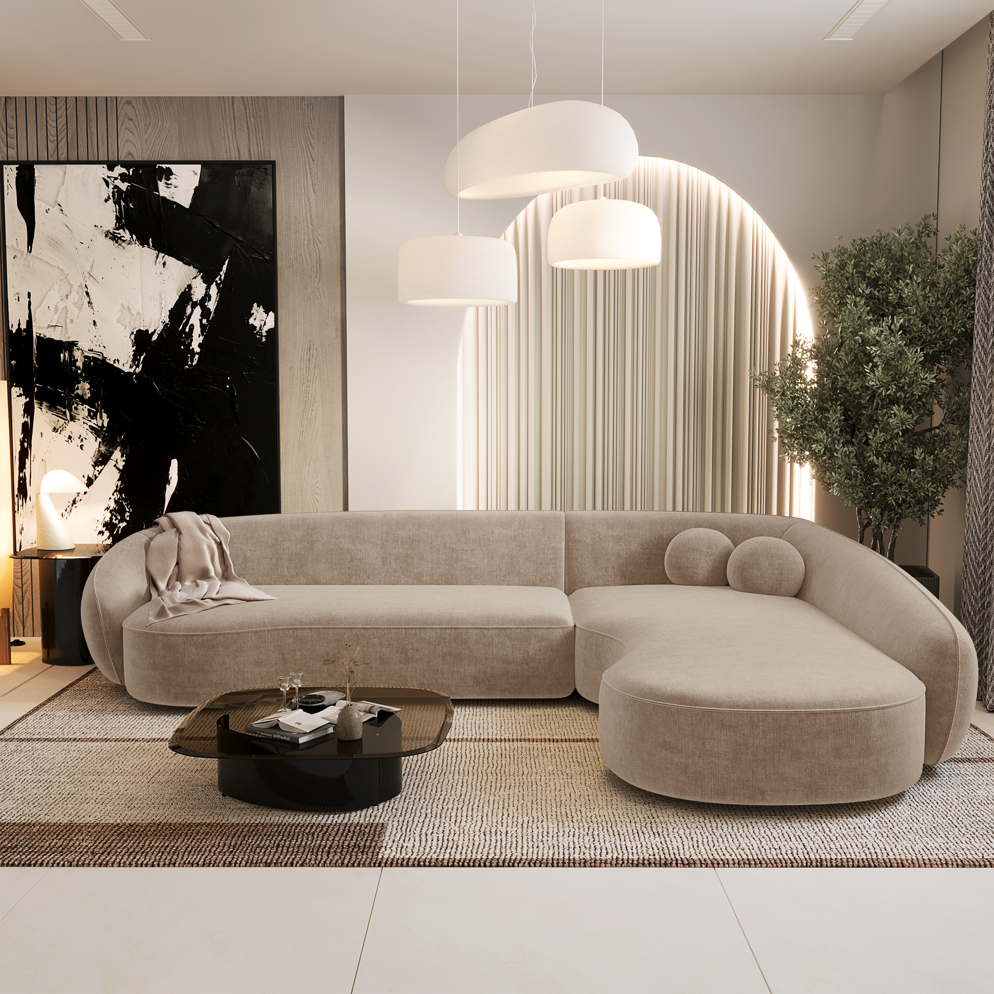 Sia Home Cooper canapé d'angle droit crème spacieux