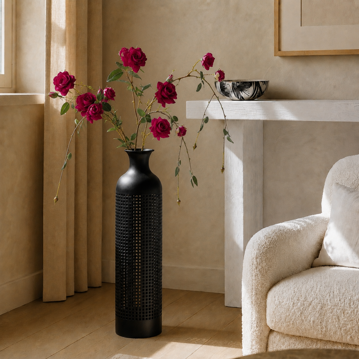 Sia Home Roses Tombante tige artificielle fuchsia 125 cm