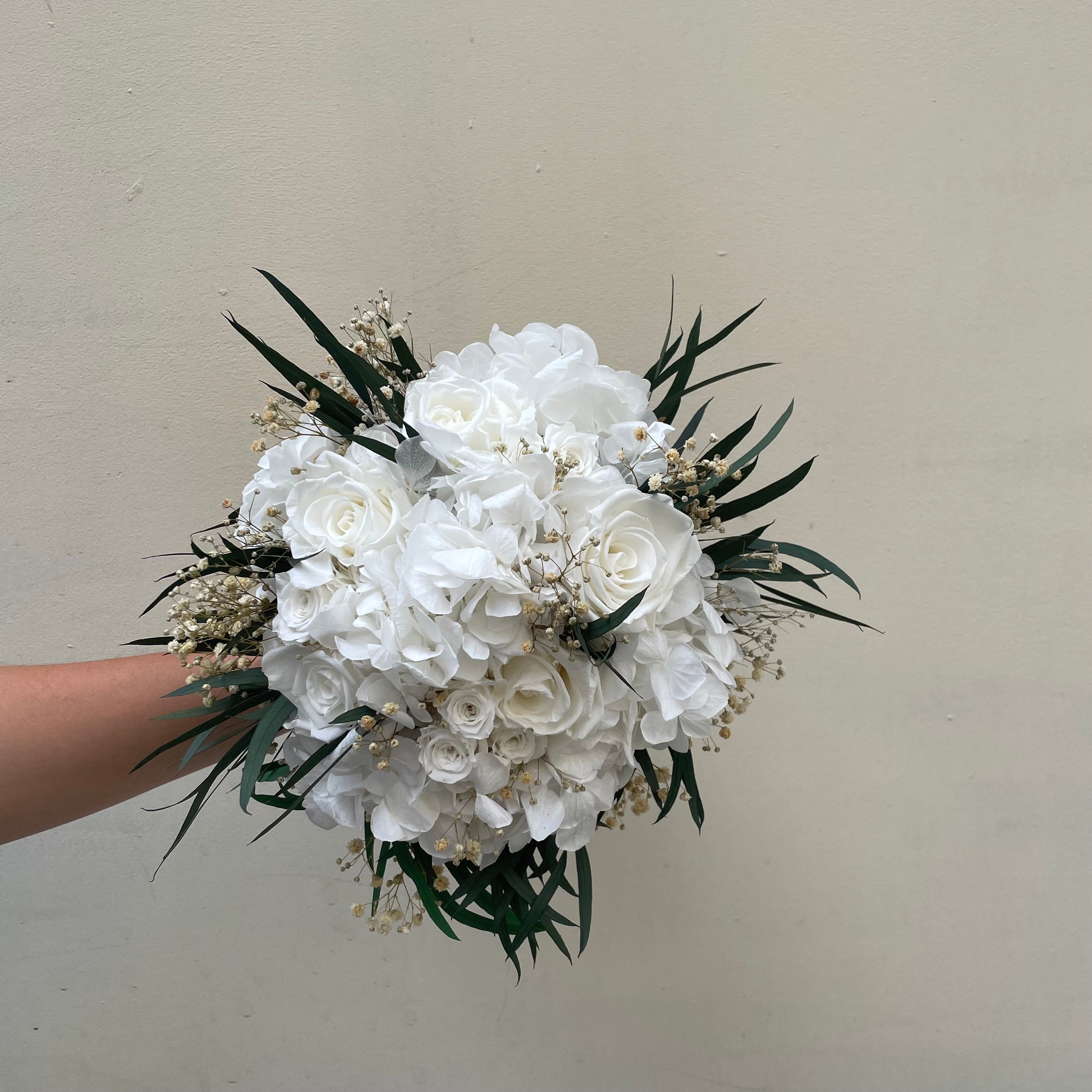 Ateliers Ouchamp Rue d'Italie bouquet mariée stabilisé blanc 30 cm