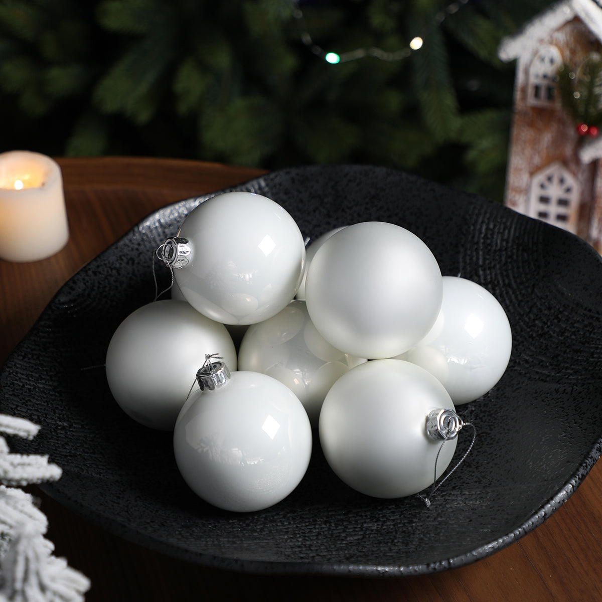 Sia Home coffret 4 boules Noël verre 8 cm blanc rouge