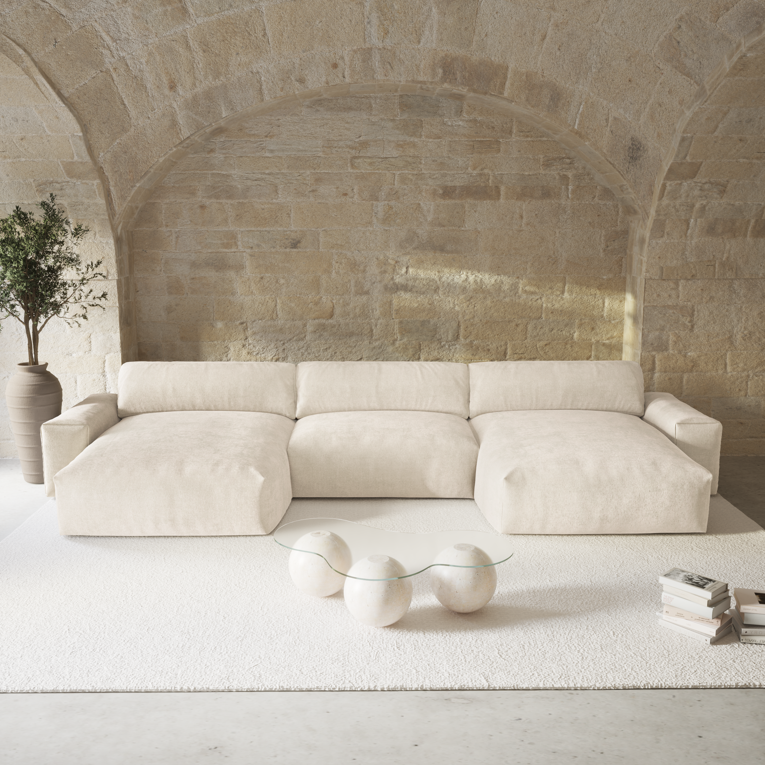 Sia Home Bliss canapé panoramique crème 5 places