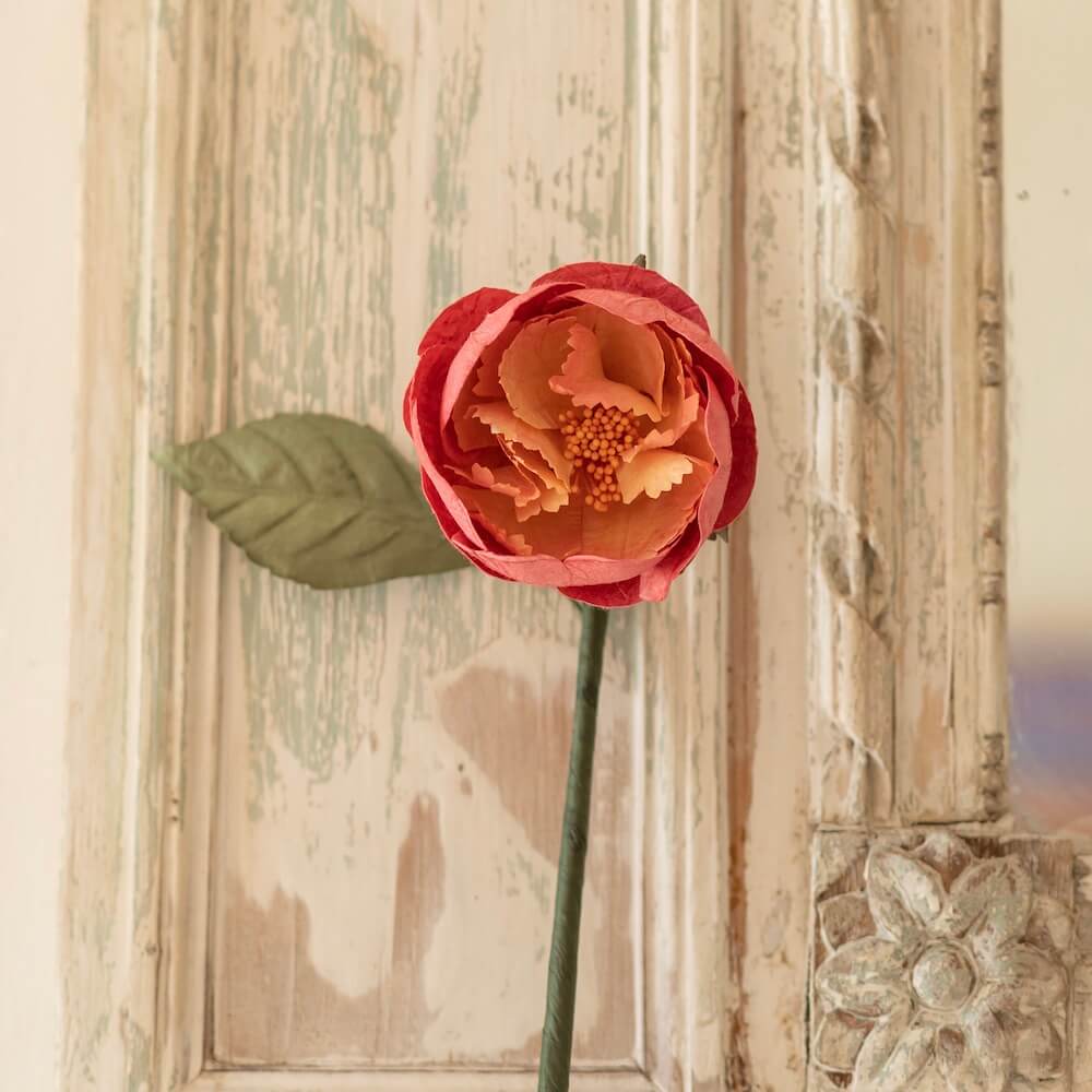Flowrette Pivoine corail fleur en papier à l'unité