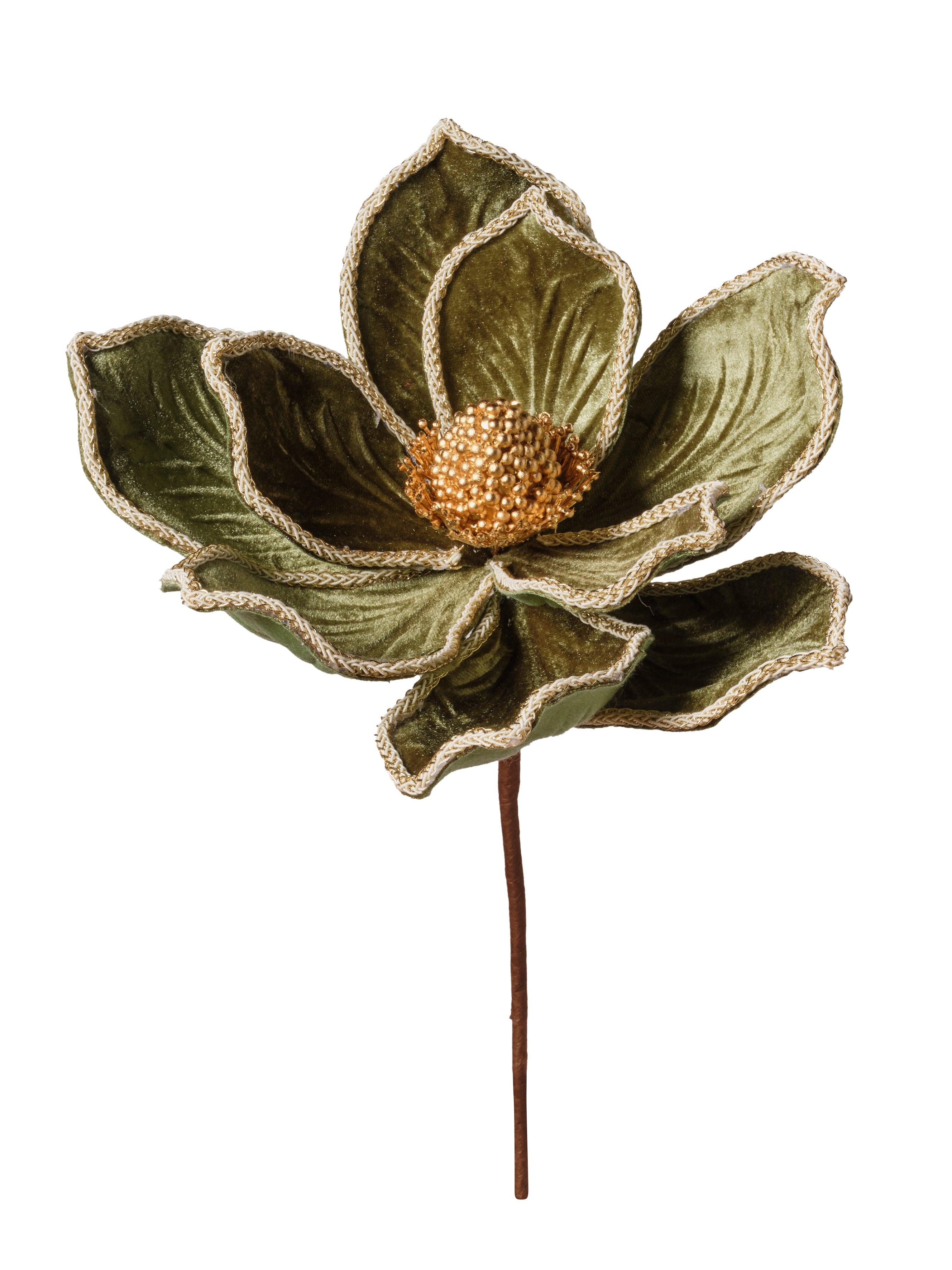 Feuillazur Rungis Tige poinsettia velours vert fleur Noël 15cm