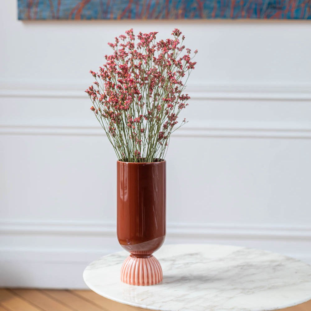 Flowrette Dornes vase céramique bordeaux et rose