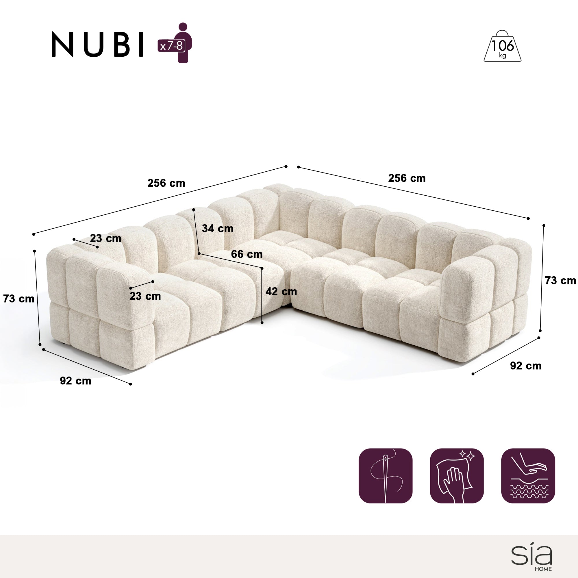 Sia NUBI canapé angle panoramique modulable 7 places