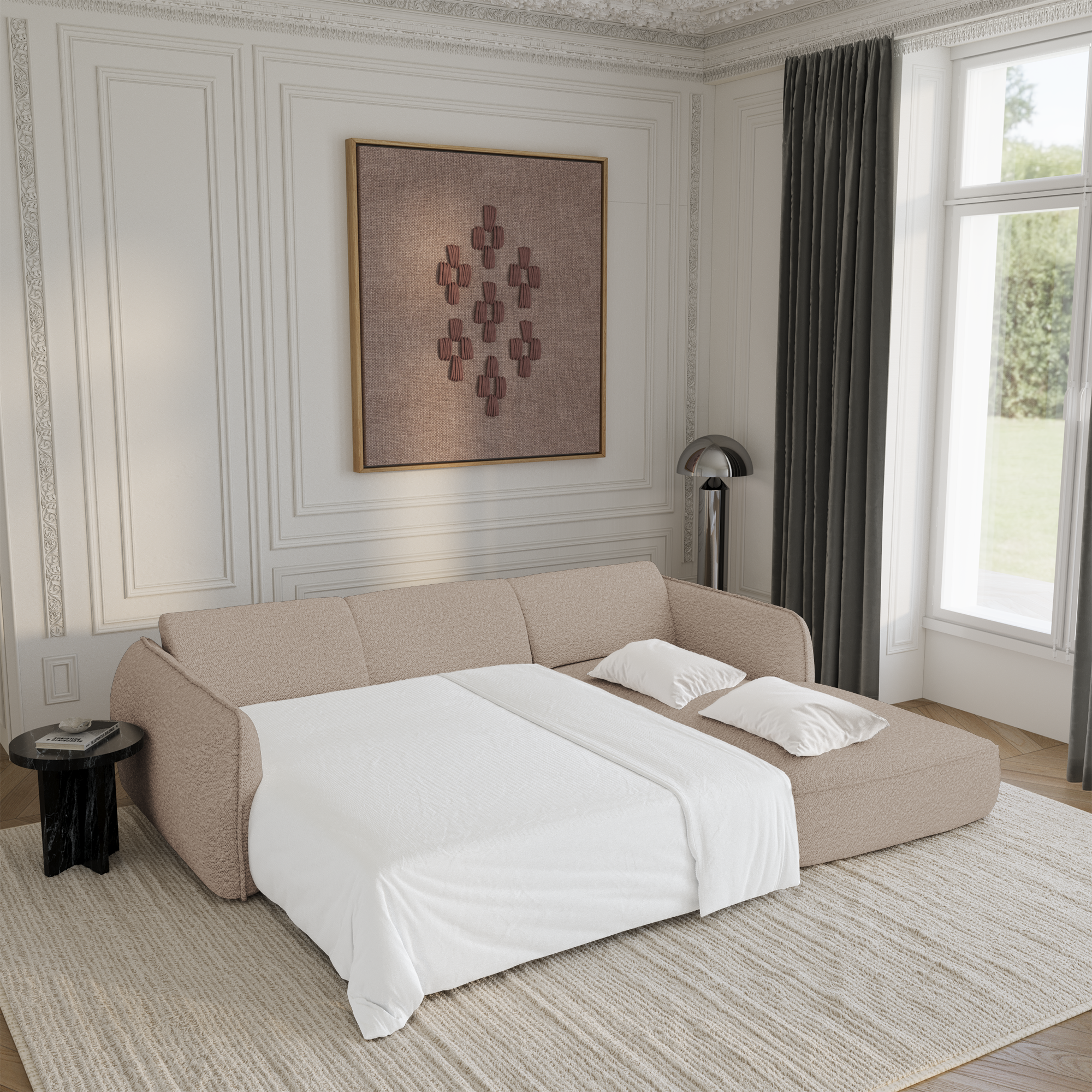 Sia Home Livia Canapé Convertible Angle Droit Crème