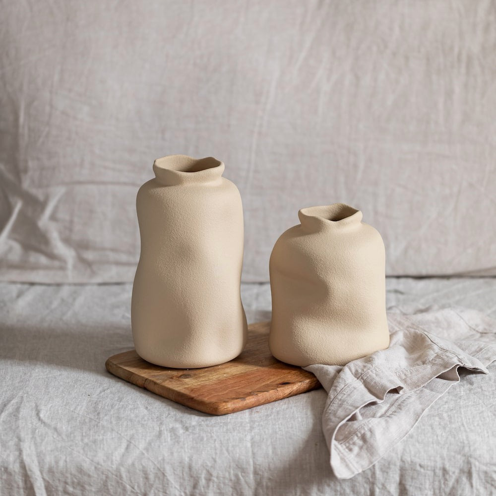 Flowrette Sable vase beige M 23 cm fait main Portugal