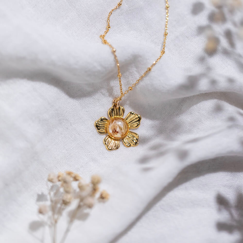 Flowrette Daisy collier fleur séchée doré or fin