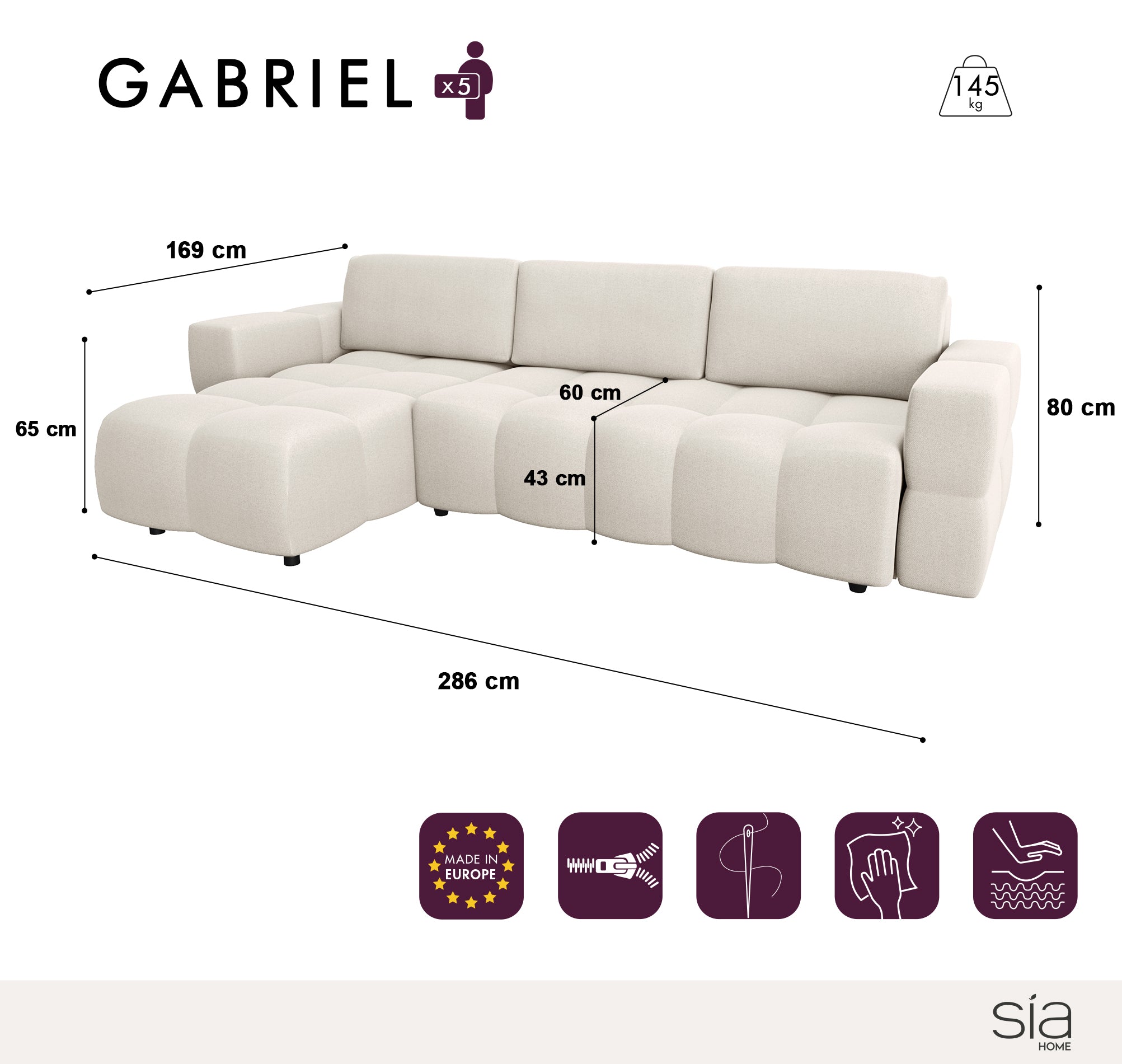 Sia Home Gabriel canapé convertible angle droit taupe