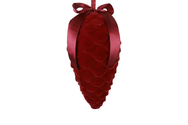 Feuillazur Rungis Pomme de pin floquée bordeaux 23 cm ornement