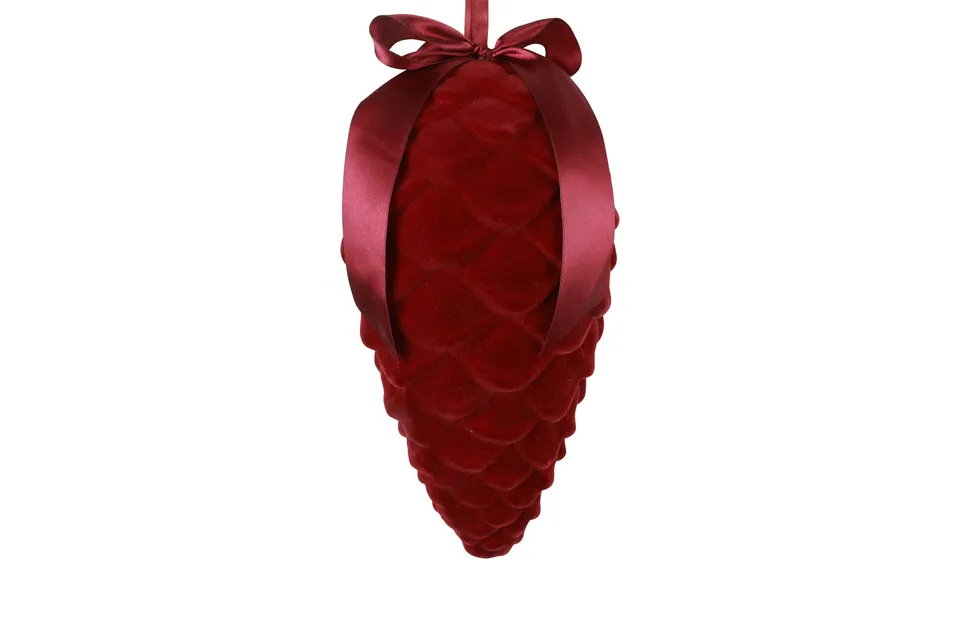 Feuillazur Rungis Pomme de pin floquée bordeaux 23 cm ornement